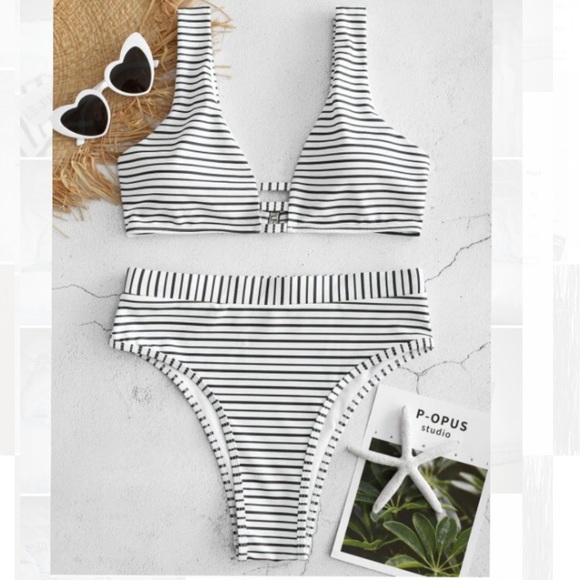 Zaful Other - BLACK & WHITE STRIPED ZAFUL BIKINI